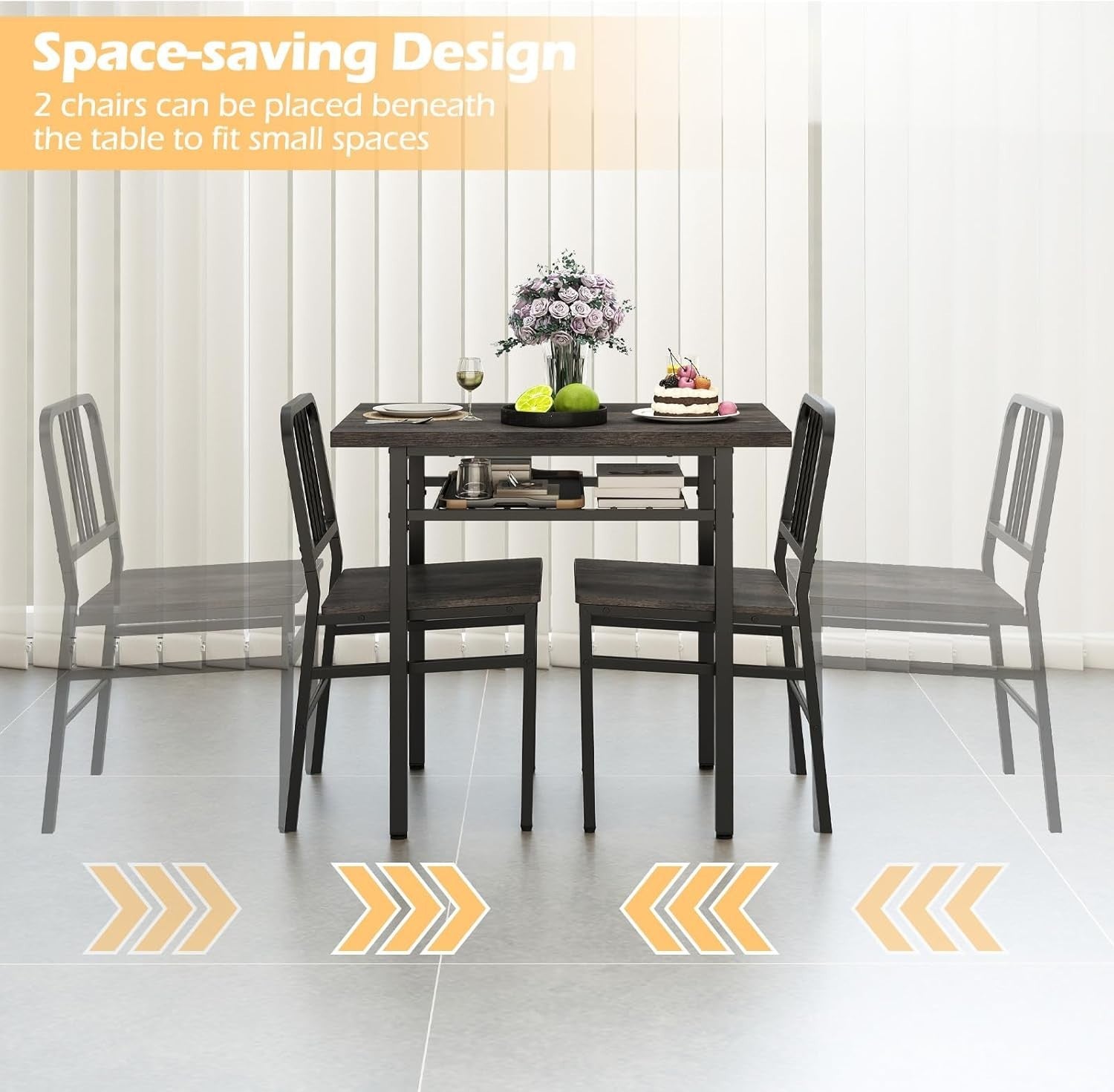 Rectangular 3-Piece Kitchen Dining Set with Storage Rack & Adjustable Feet