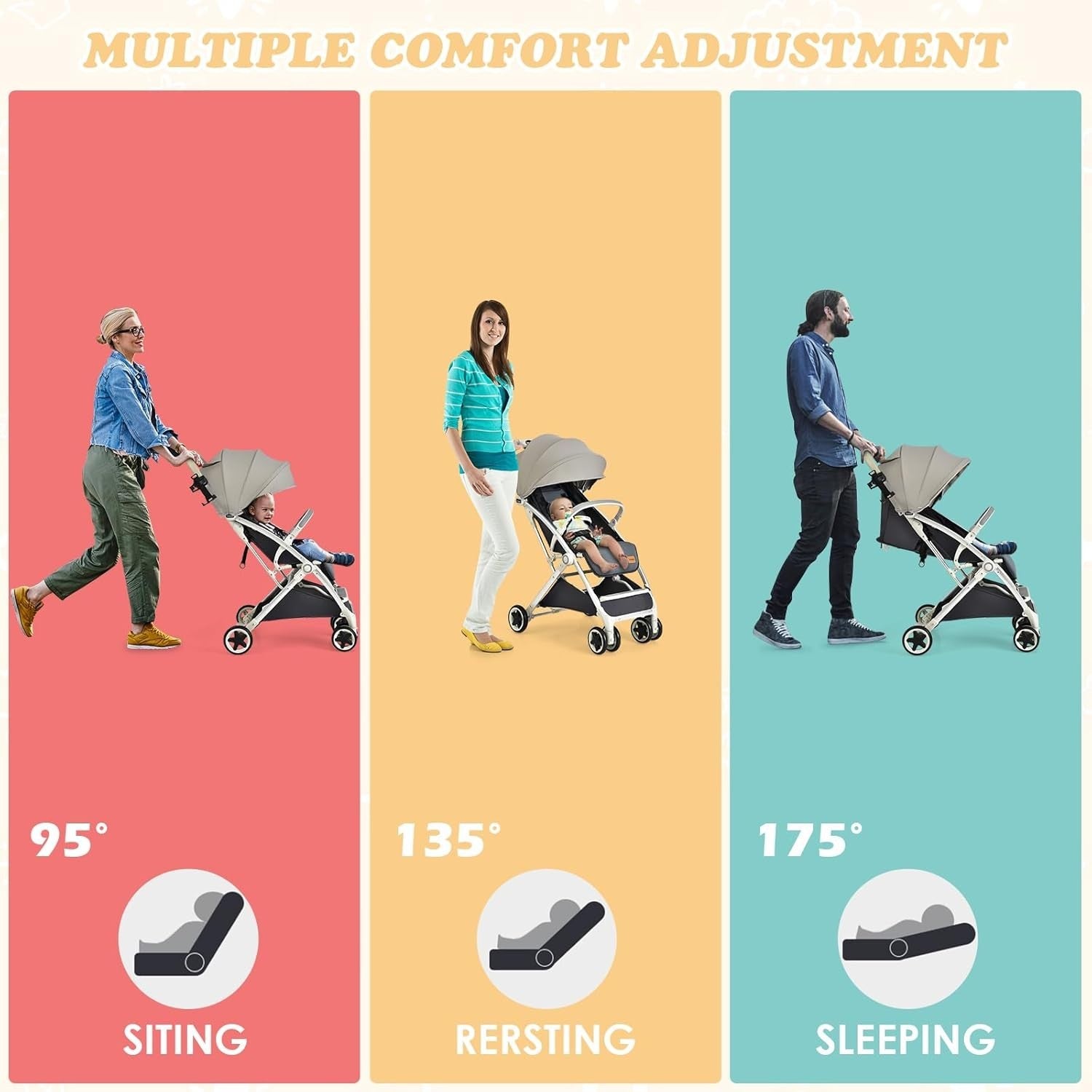 Lightweight Baby Stroller One Hand Fold Travel Buggy 5 Point Harness