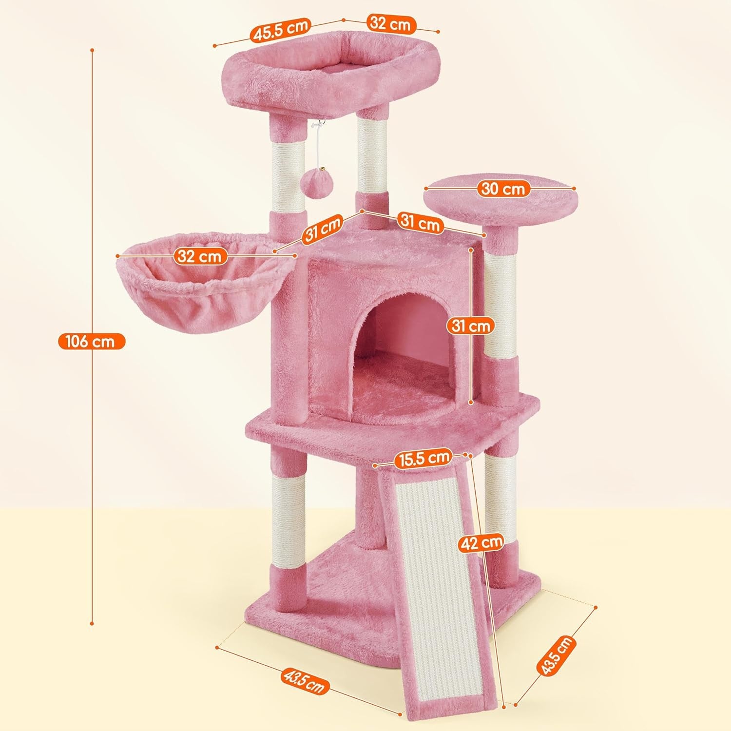 Cat Tree 107cm Climbing Tower Scratching Posts Condo Basket Indoor Cats