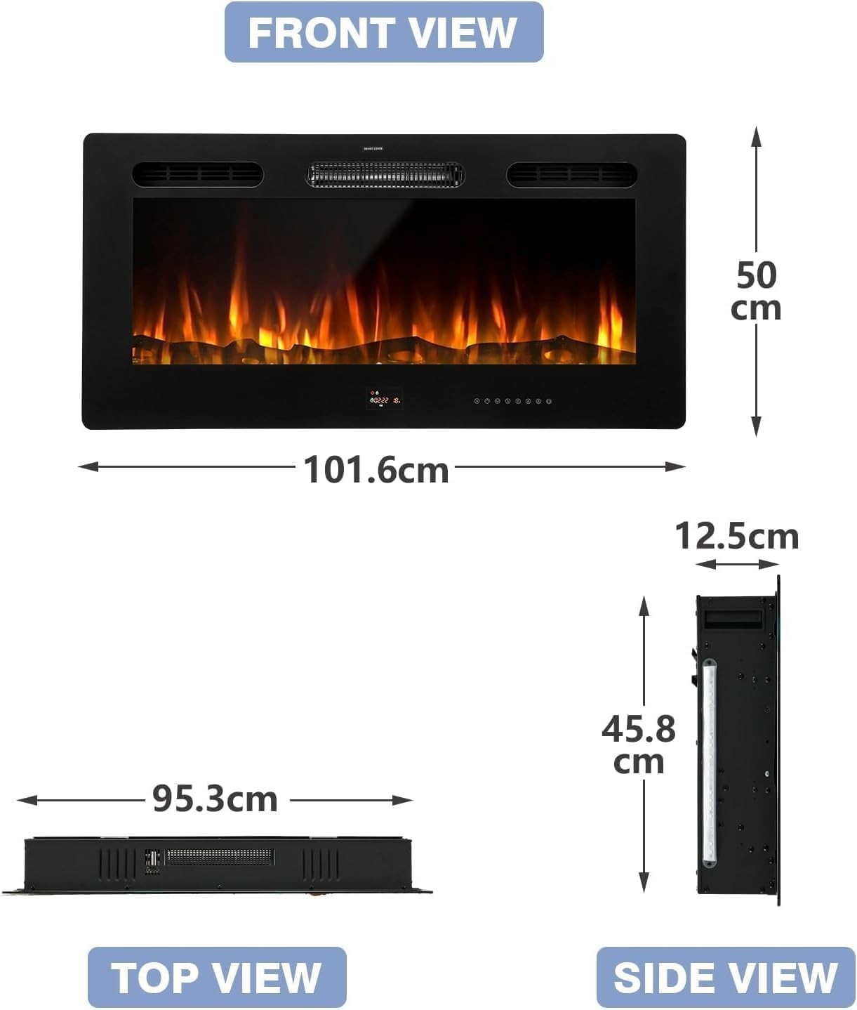102cm Electric Wall Mounted Fireplace Insert with 10 LED Flames & Remote