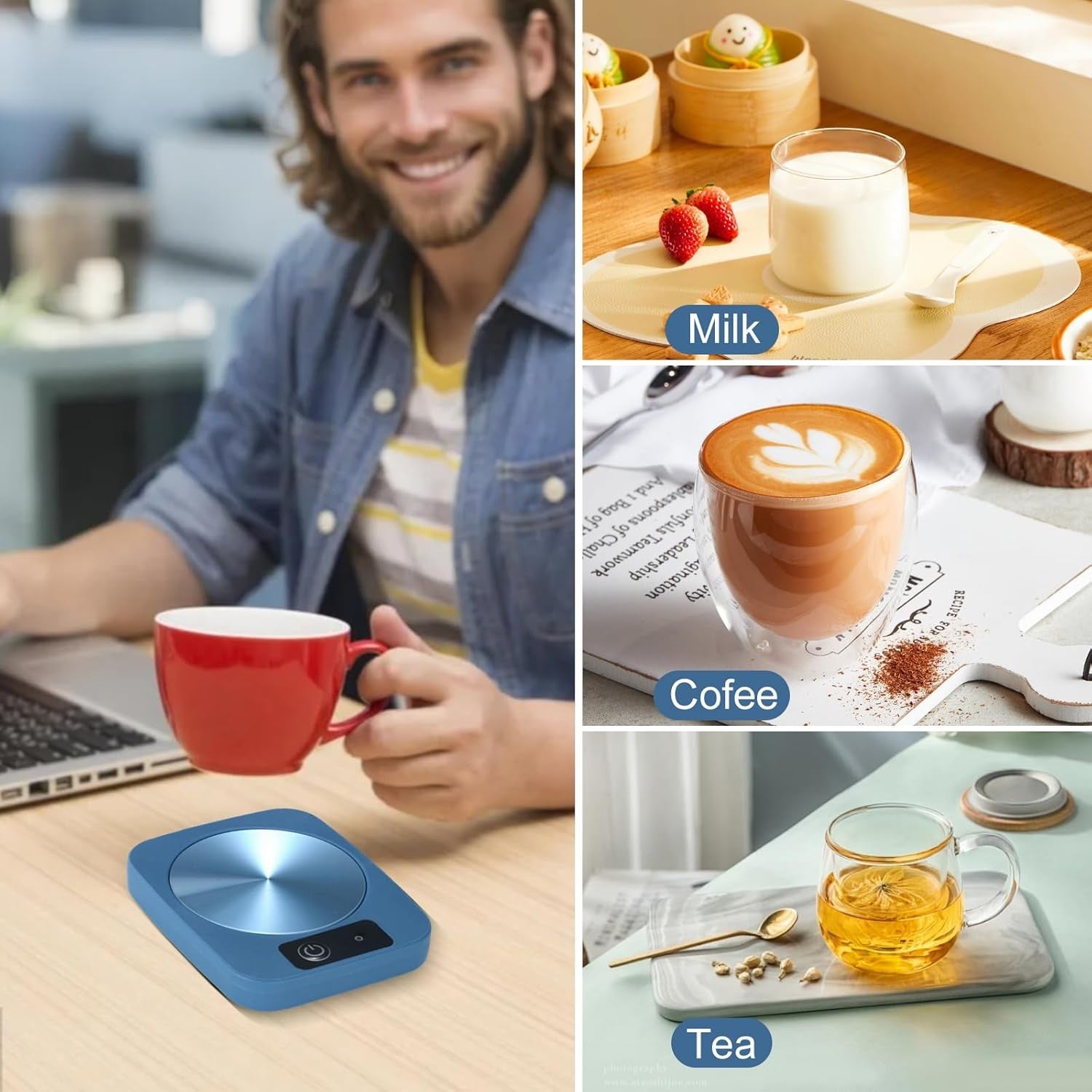 Blue USB Coffee Mug Warmer 45°C Desk Cup Heater Plate