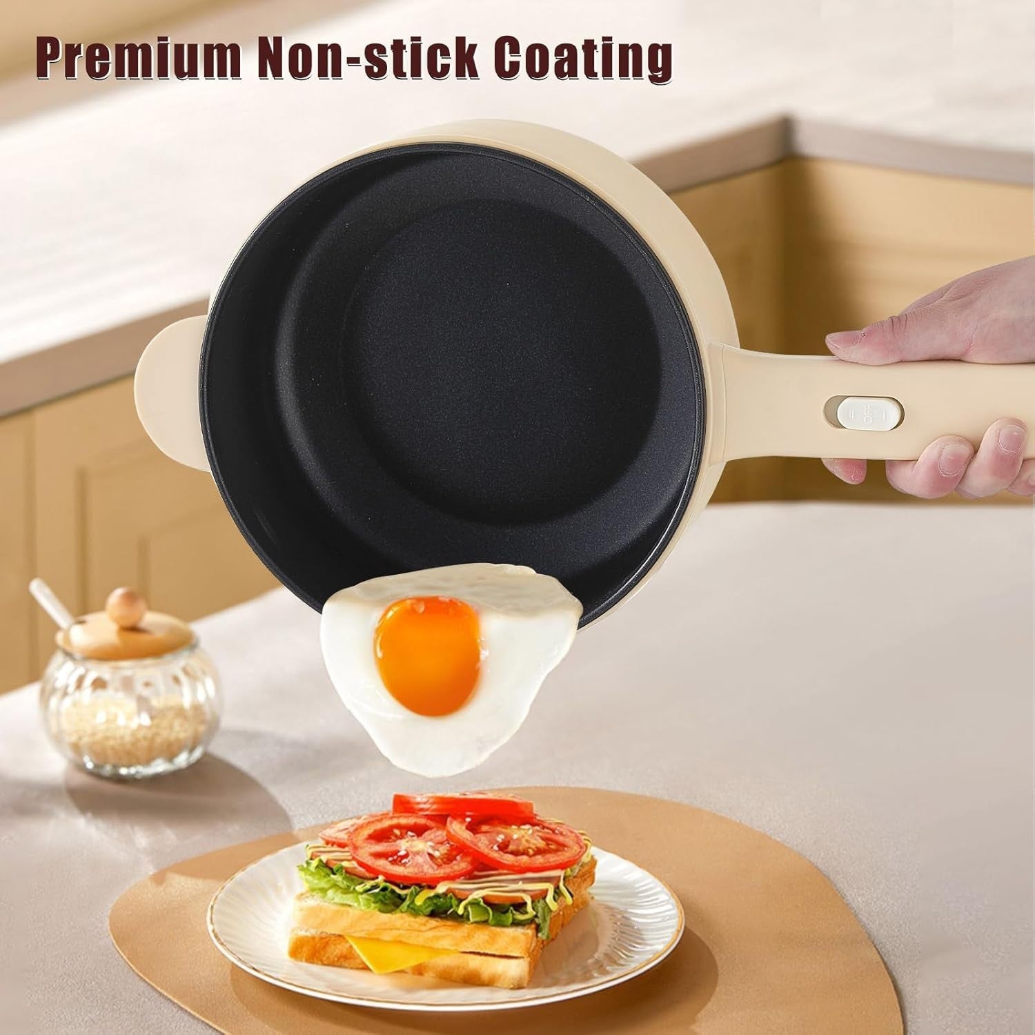 2L Electric Cooker Non-Stick Mini Pot for Dorm Travel Ramen Eggs Pasta