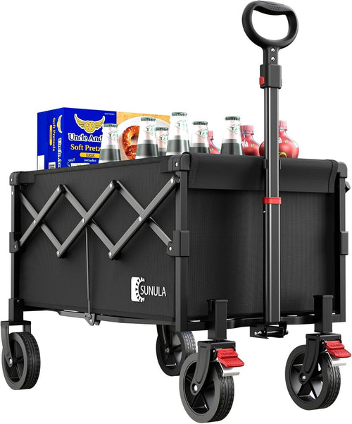 Black 120L Folding Camping Wagon 220lbs Heavy Duty Garden Trolley All-Terrain