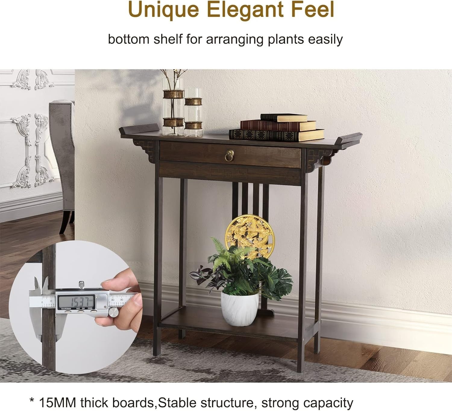 Narrow Rustic Bamboo Console Table 2 Tier Hallway Entryway Shelf 81.5x32x82cm