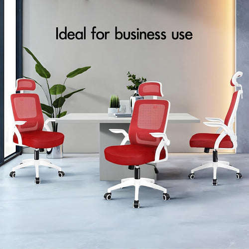 Ergonomic Mesh Office Chair Lumbar Support Flip Arms Headrest Red 180KG Max