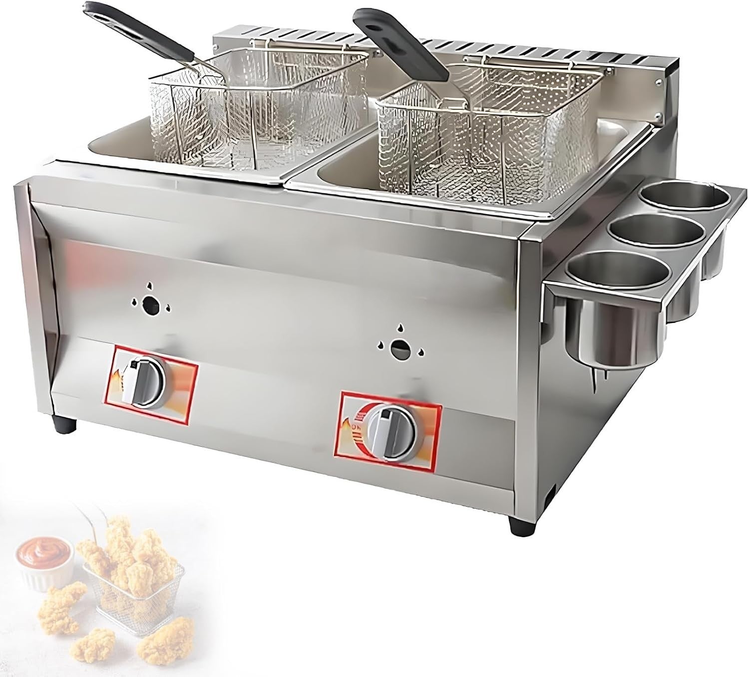 Commercial Double Fryer LPG Gas 20L Stainless Steel Twin Basket
