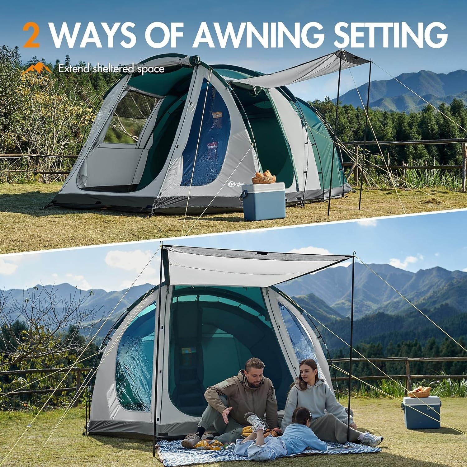 Green 4-5 Person Portal Luxury Camping Tent – Waterproof, Spacious
