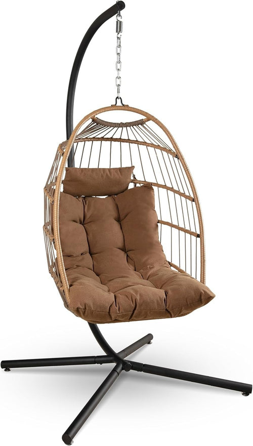 Foldable Hanging Egg Chair with Waterproof Cushion & Steel Stand Patio