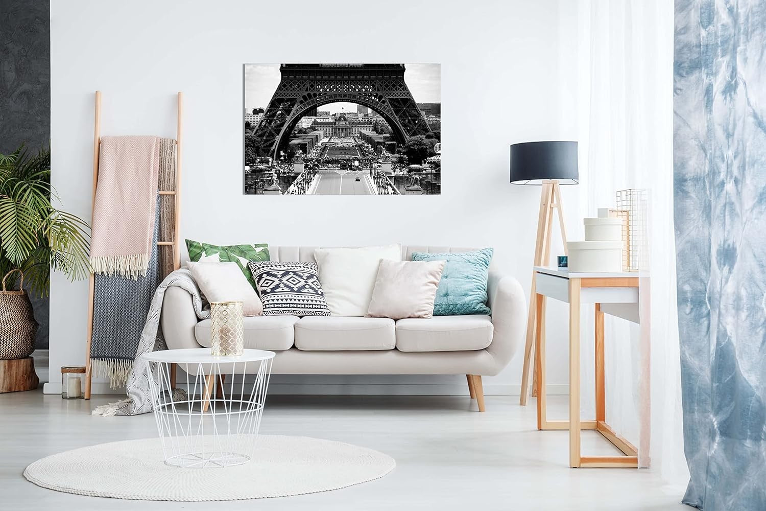 Large Eiffel Tower Canvas Wall Art 30x20 Black White Paris Print