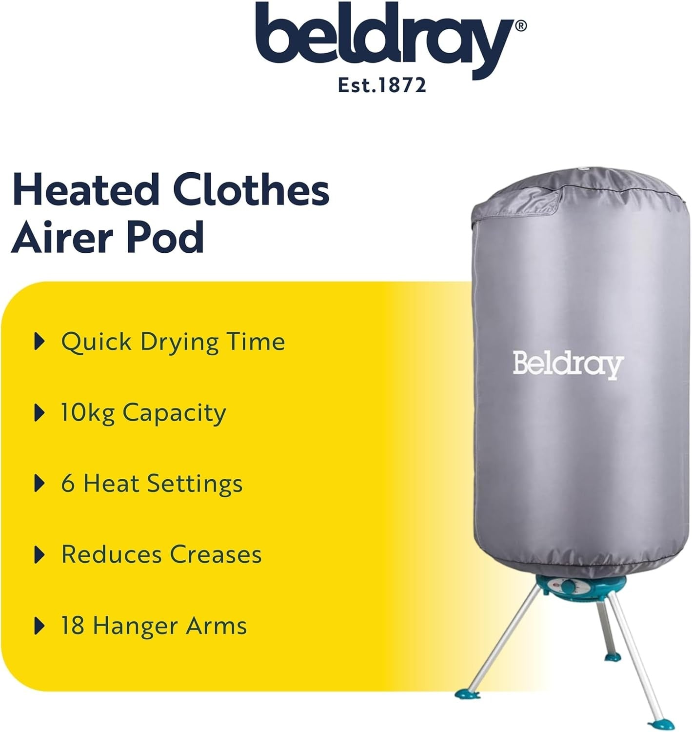 Heated Clothes Airer Pod Hot Air Dryer with Cover 10kg Fast Indoor Drying