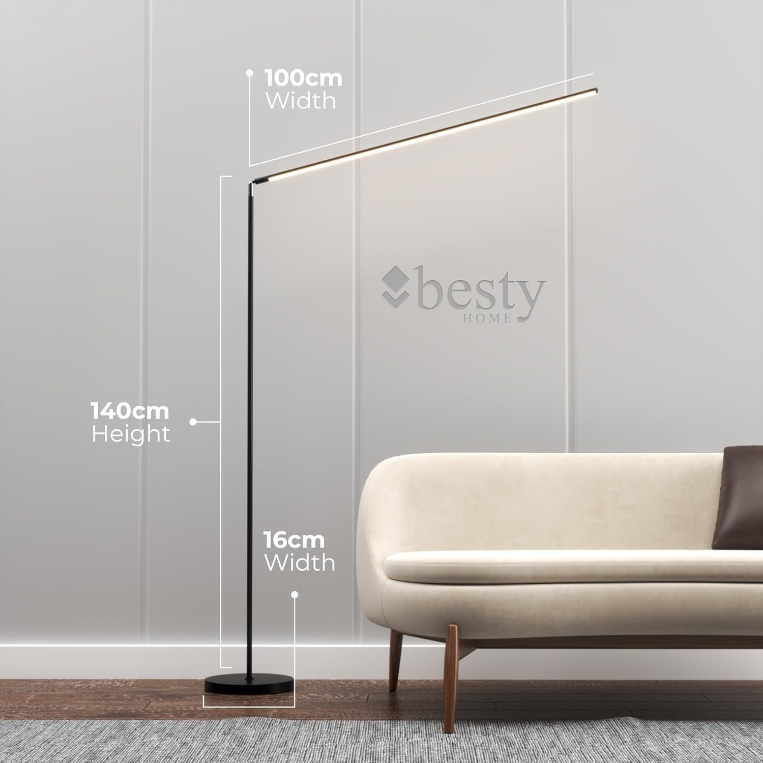 LED Floor Lamp Remote Control Dimmable Modern Slim Reading Light Black