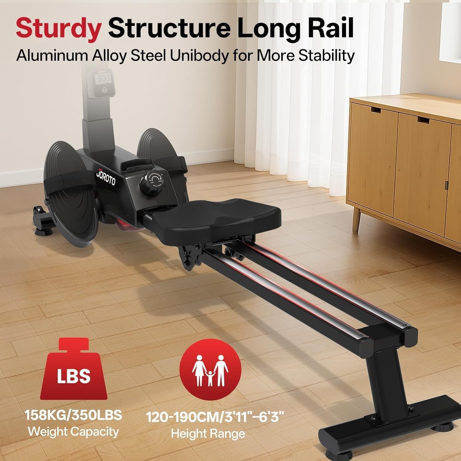 Stable Dual-Rail Rowing Machine Quiet Magnetic 16-Level App Compatible Home