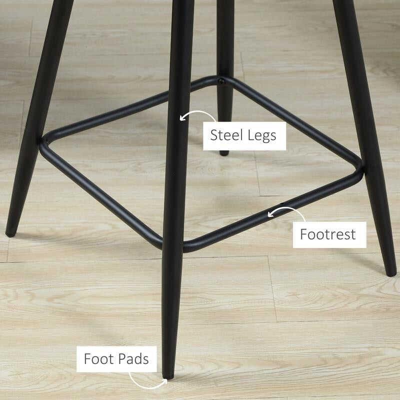 2x Velvet Bar Stools with Backrest Armrest Footrest for Kitchen Island