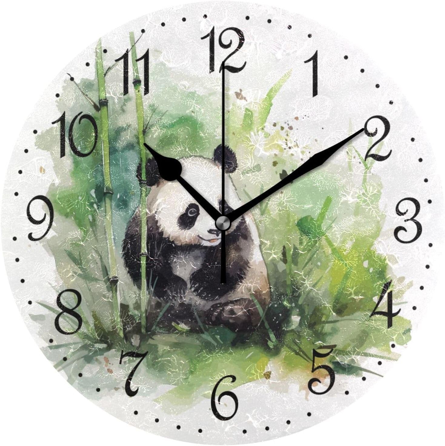 25cm Panda Wall Clock – Silent Non-Ticking Bamboo Watercolour Animal Decor