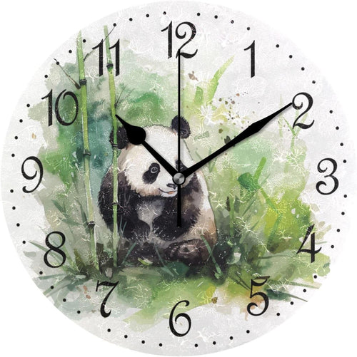 25cm Panda Wall Clock – Silent Non-Ticking Bamboo Watercolour Animal Decor
