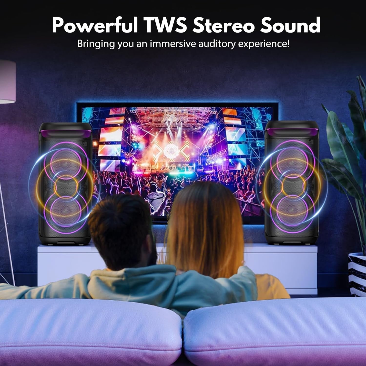Black Party Karaoke Machine 2 Wireless Mics LED Bluetooth Speaker
