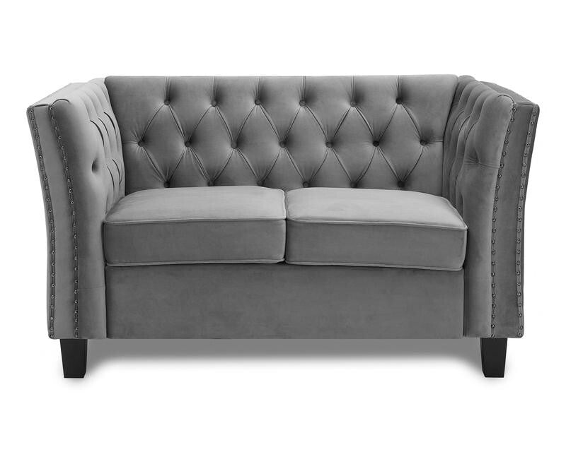2 Seater Light Grey Velvet Sofa Chesterfield Tufted Arms Couch UKFR