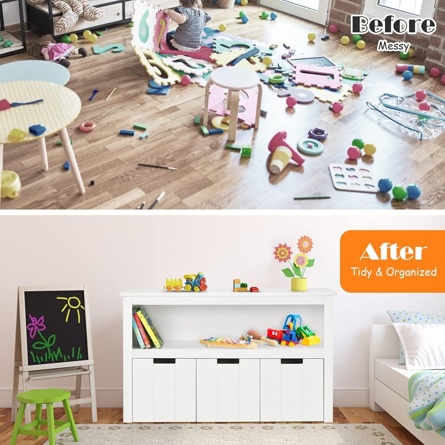 Kids Storage Cabinet with Drawers & Large Shelf – Durable Toy Organizer