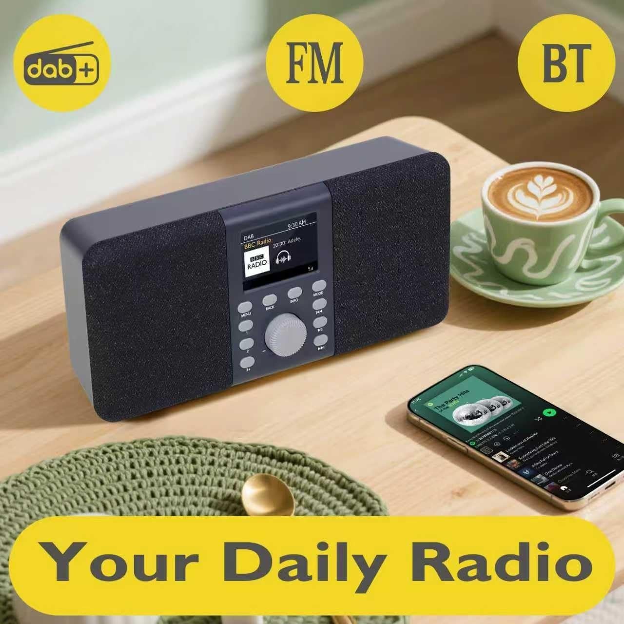Stereo DAB DAB+ FM Radio Bluetooth Kitchen Alarm Dark Grey