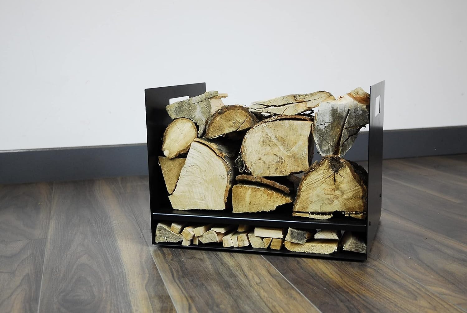 Wide Steel Firewood Log Basket with Shelf 40x32x30cm Sturdy Wood Storage