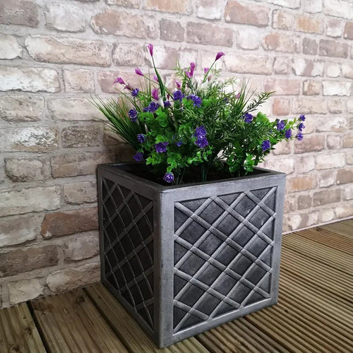 Small Grey Square Garden Planter Pot 30.5cm Outdoor Patio Pewter Plant Box