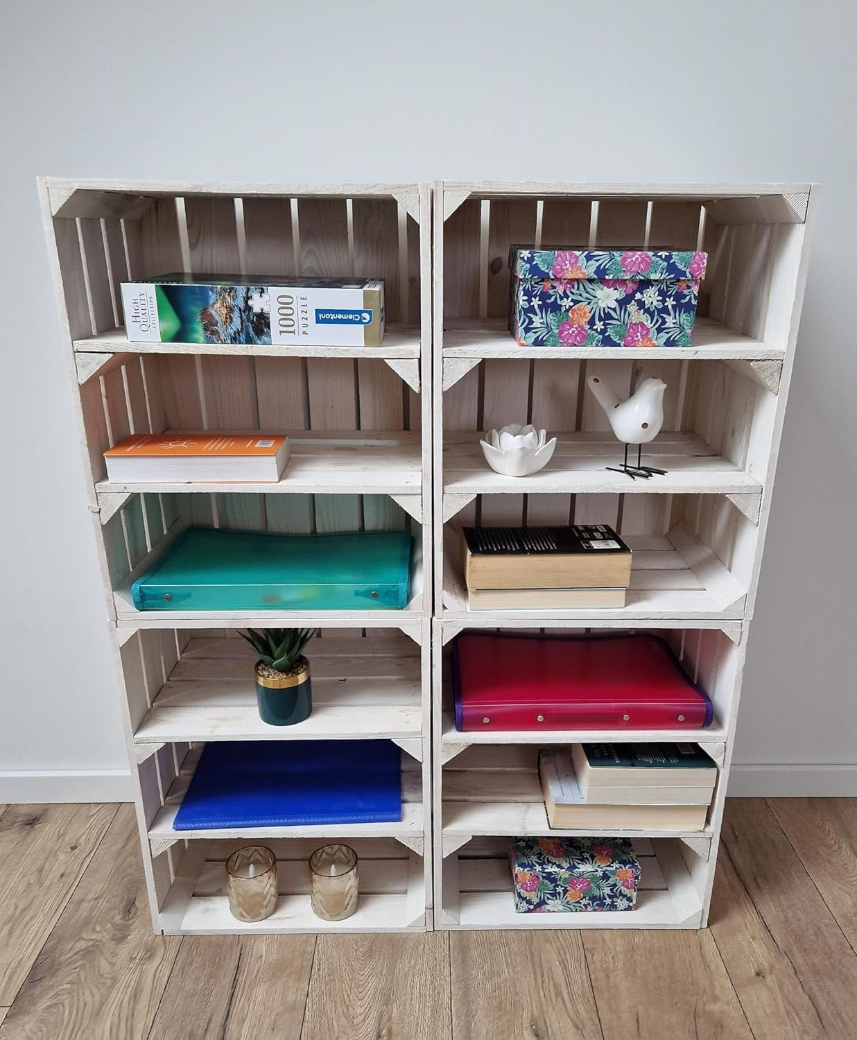 Single-Tier White Wooden Crate Storage Shelf Organizer 50x40x30cm