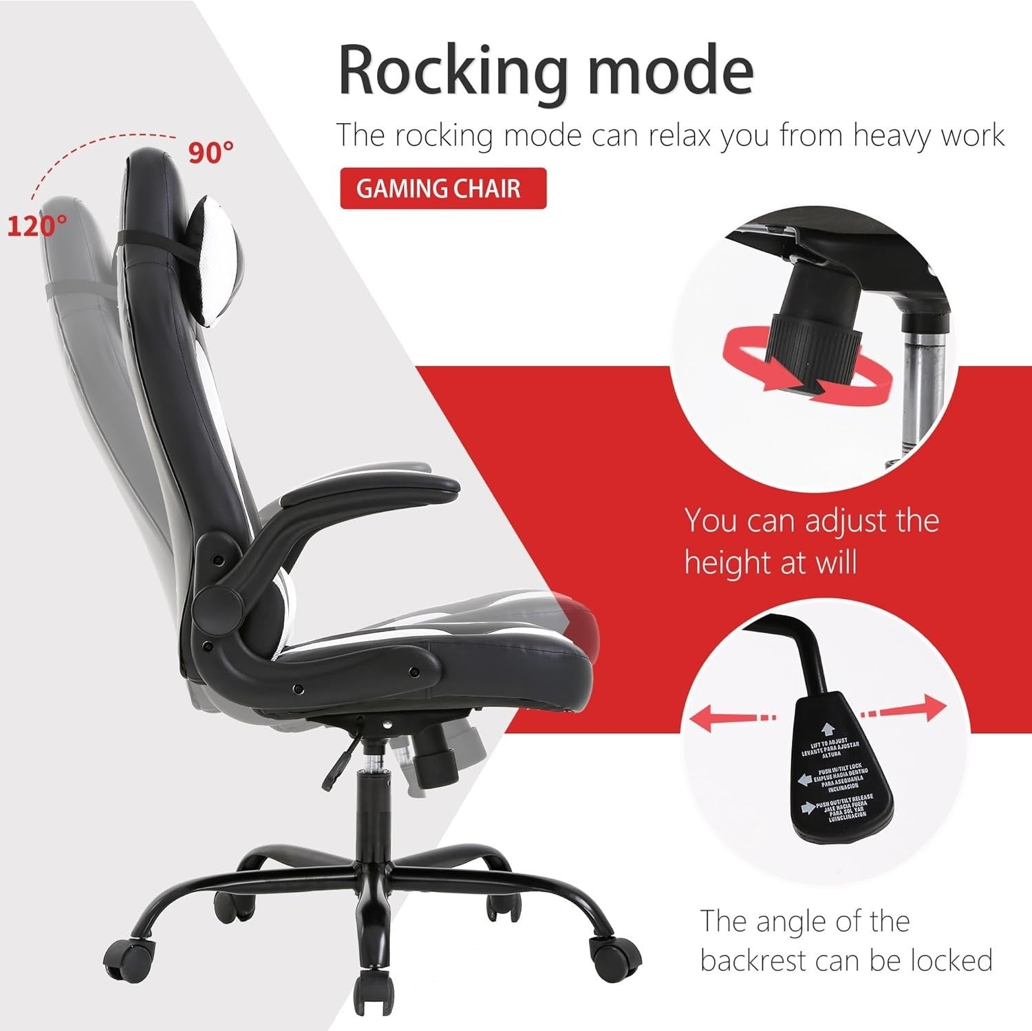 White Ergonomic Gaming Chair Swivel Faux Leather Lumbar Support Office Desk Seat