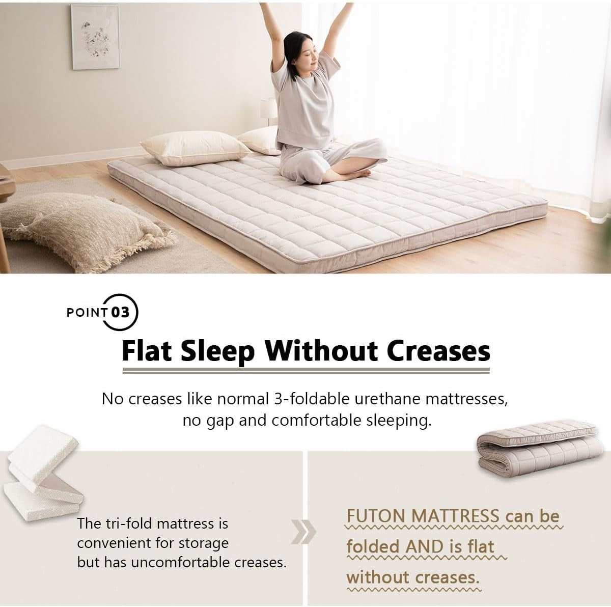 Japanese Foldable Floor Mattress Double Tatami Futon - Firm Support Sleep