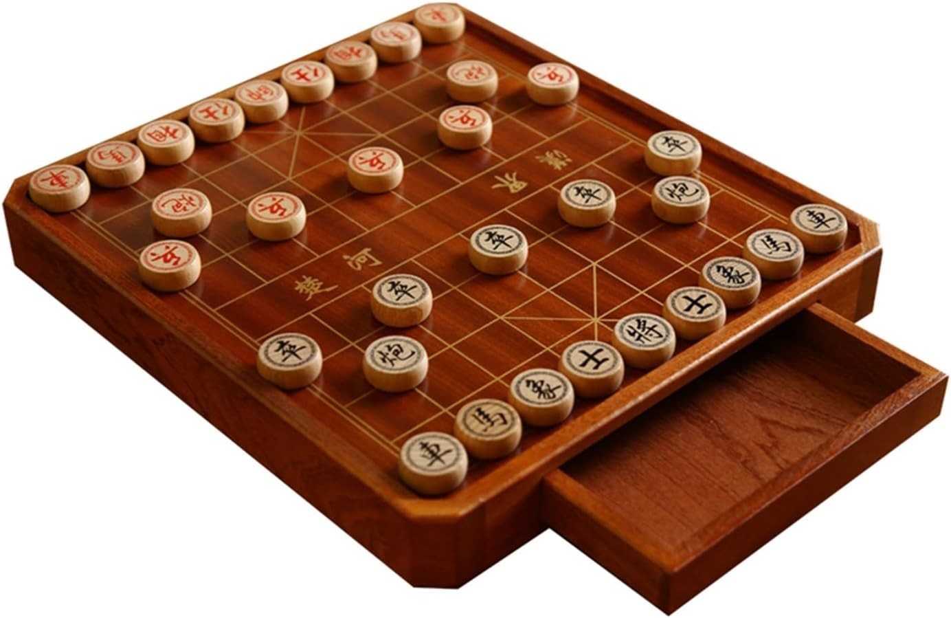 Large Magnetic Xiangqi Checkers Travel Board With Storage Drawer