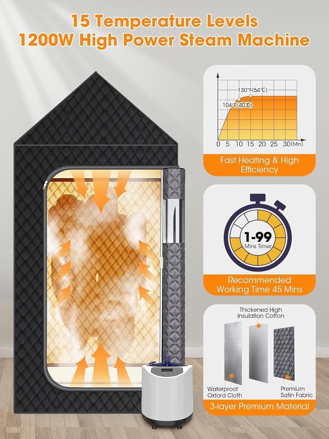 XL Portable Steam Sauna Tent – 195×90×90cm Home Spa with 3L 1200W Steamer
