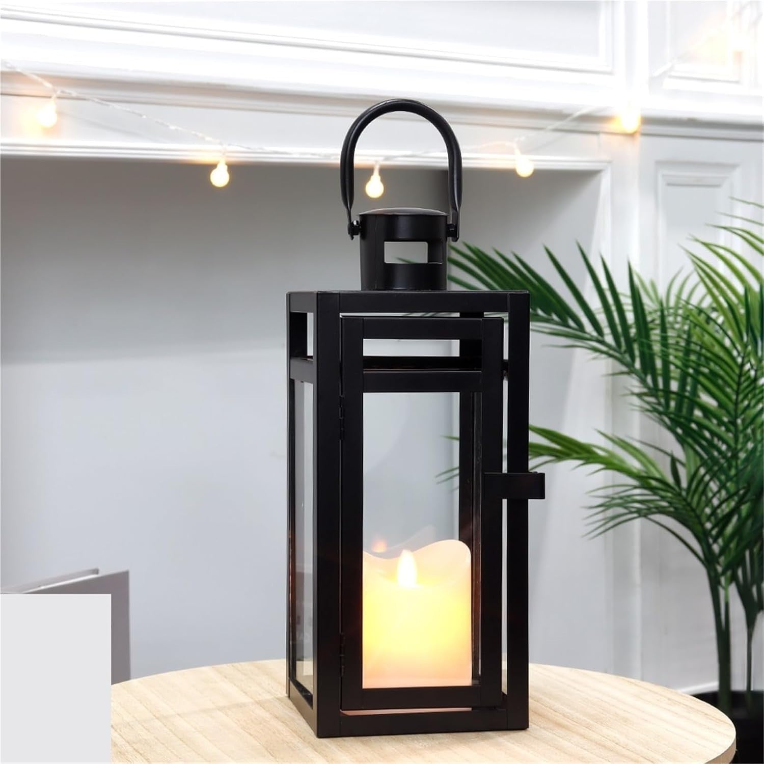 Decorative Black Metal Lantern Candle Holder with Glass for Indoor Outdoor