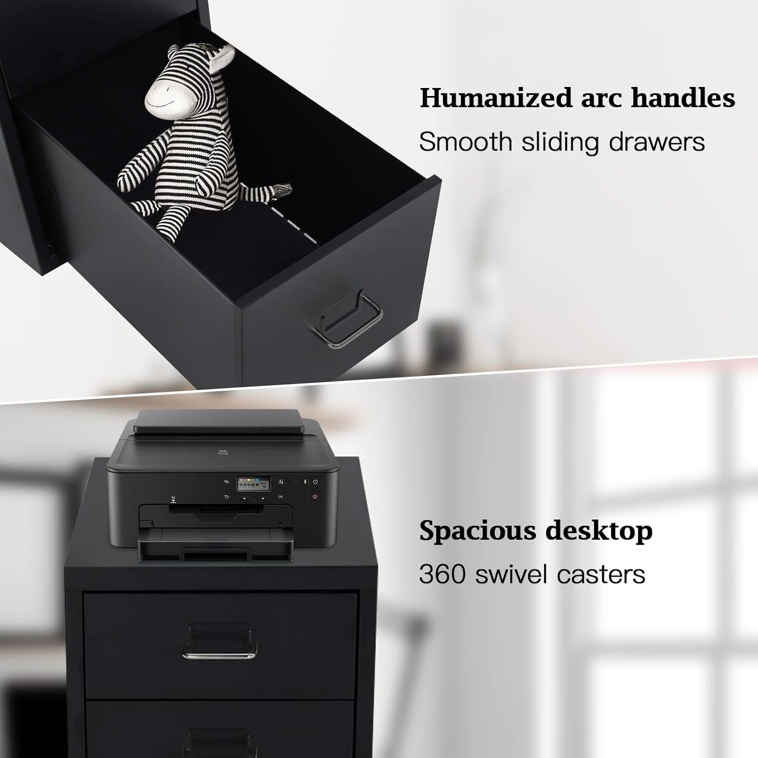 Slim Metal Rolling File Cabinet 4 Drawer Mobile Office Storage Black