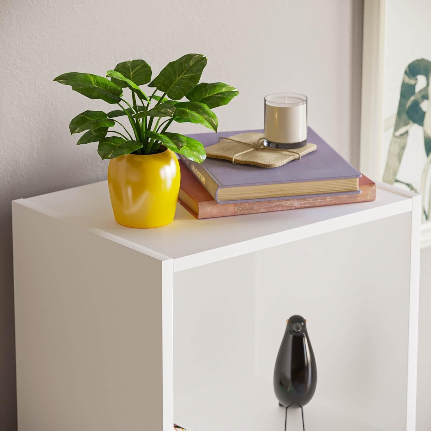 5 Tier White Wooden Cube Bookcase Small Storage Shelf for Living Room Office