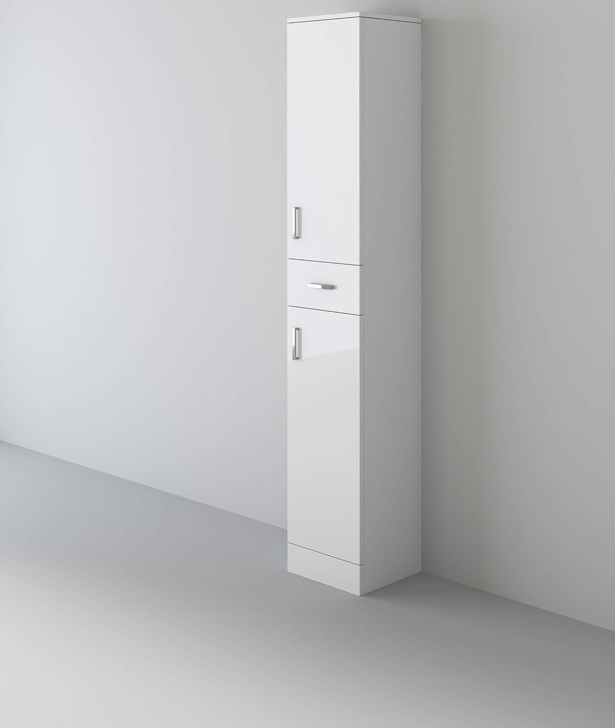 Tall Bathroom Cabinet High Gloss White Storage Unit 190cm Slim Tower