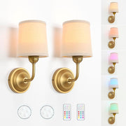 Vintage Wall Sconce Light Set 2x Battery Operated Dimmable Linen Lamps