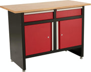 Storage Workbench with Lockable Cabinets Drawers Steel Frame Wood Top 1200mm