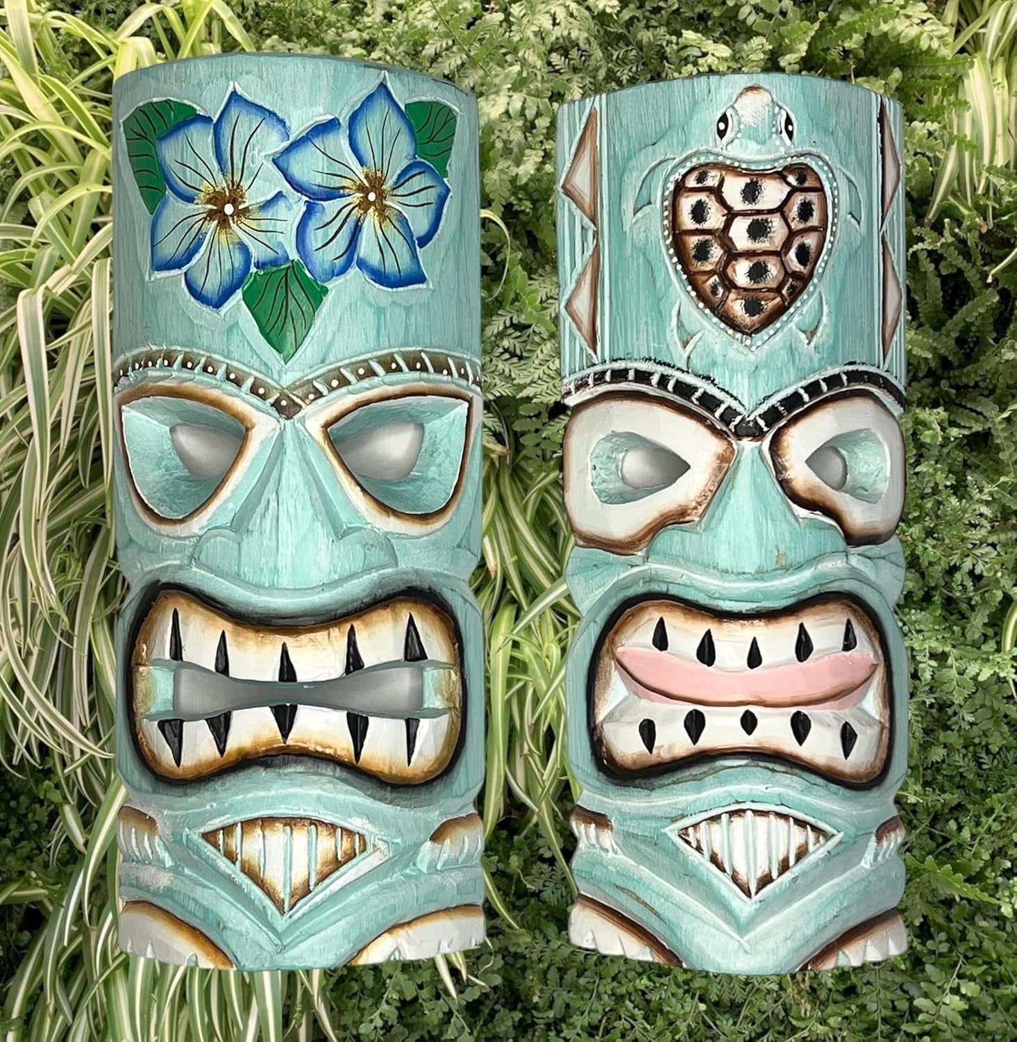 Set of 2 Tiki Mask Wall Art Tropical Hawaiian Luau Bar Decor