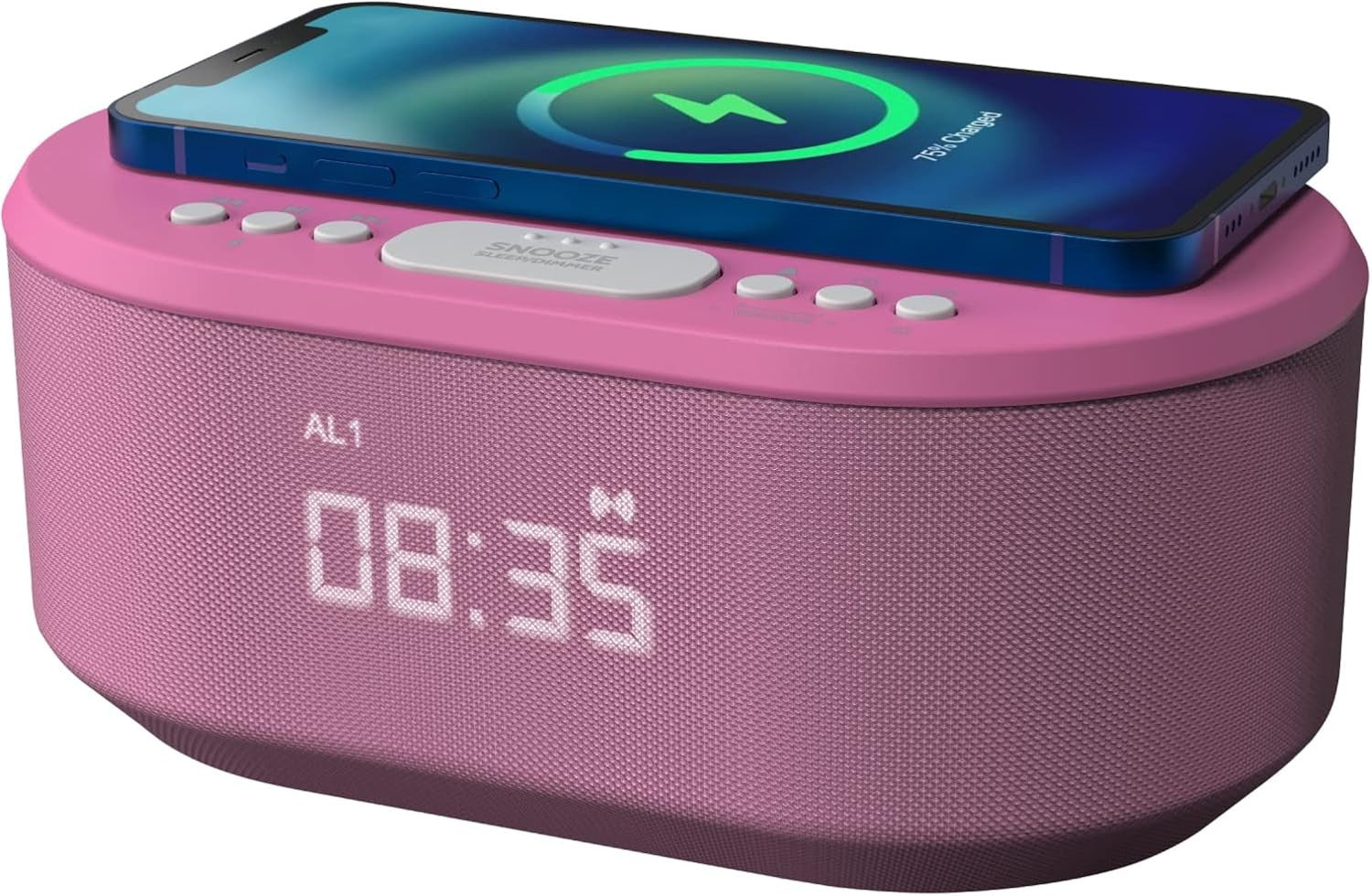 Bedside Alarm Clock Wireless Charger Bluetooth Speaker FM Radio Non-Ticking