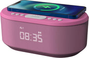 Bedside Alarm Clock Wireless Charger Bluetooth Speaker FM Radio Non-Ticking