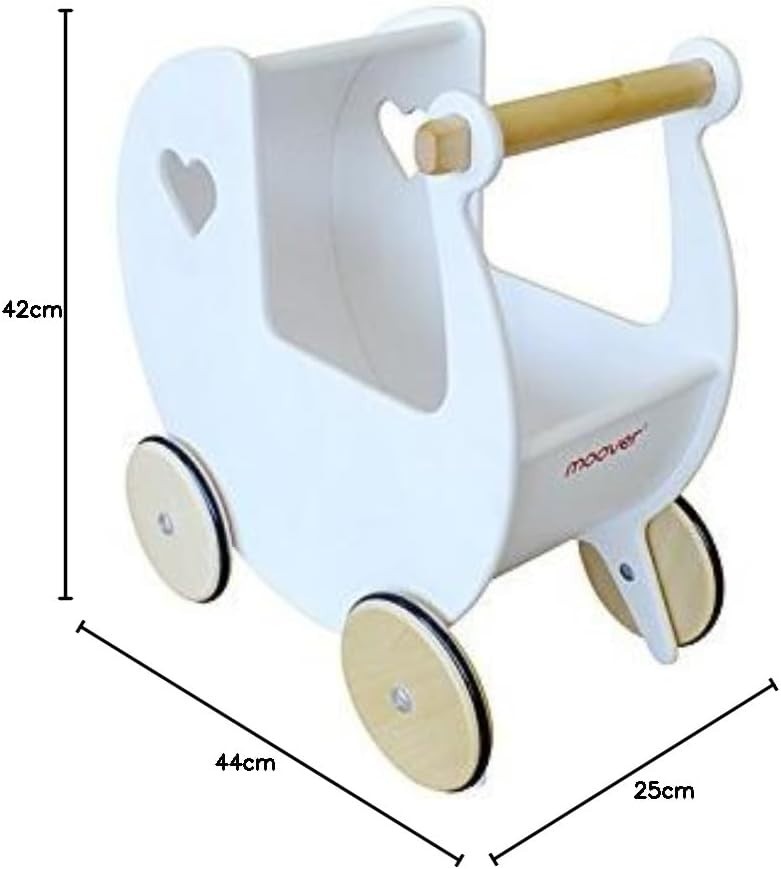 Wooden Doll Pram Push Along Toy Solid Birch Toddler Pram 18m+ White