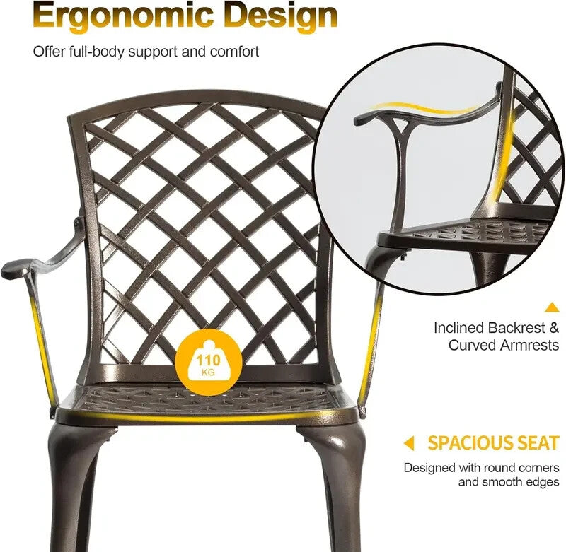 Cast Aluminium Garden Chairs Set of 2 Outdoor Patio Bistro Armchairs