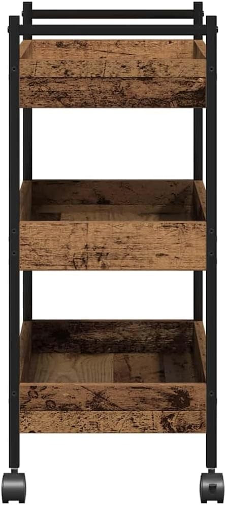 3 Tier Kitchen Trolley Rolling Storage Cart Industrial Wooden Shelves Wheels