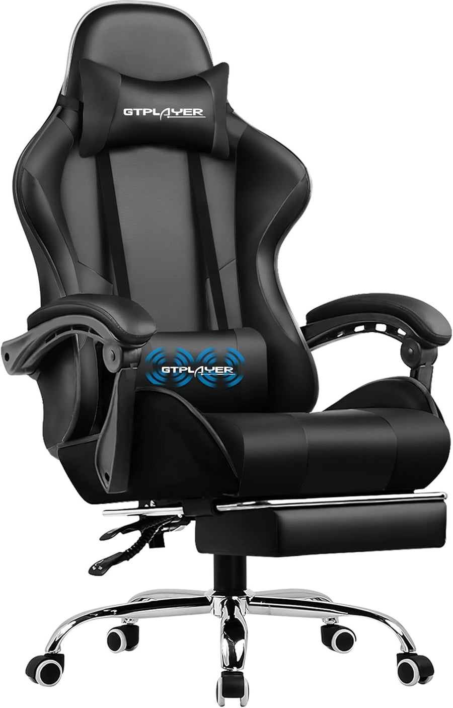 Gaming Chair Massage Ergonomic Reclining w Footrest Black