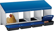 4 Chamber Galvanised Steel Chicken Nest Box Pull Out Tray Blue