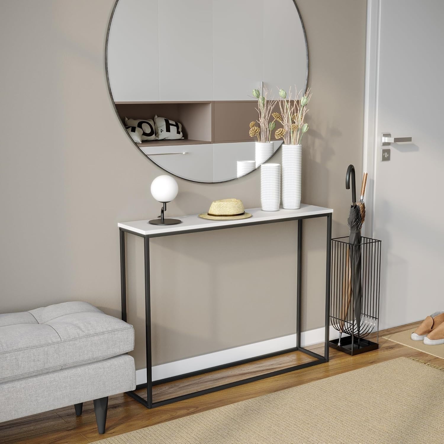 Wooden Hallway Console Table with Metal Legs – Modern Industrial Storage