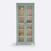 Tall Pine Display Cabinet Glass Doors | Modern Kitchen Bookcase Storage