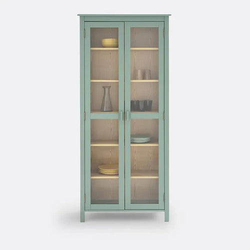 Tall Pine Display Cabinet Glass Doors | Modern Kitchen Bookcase Storage