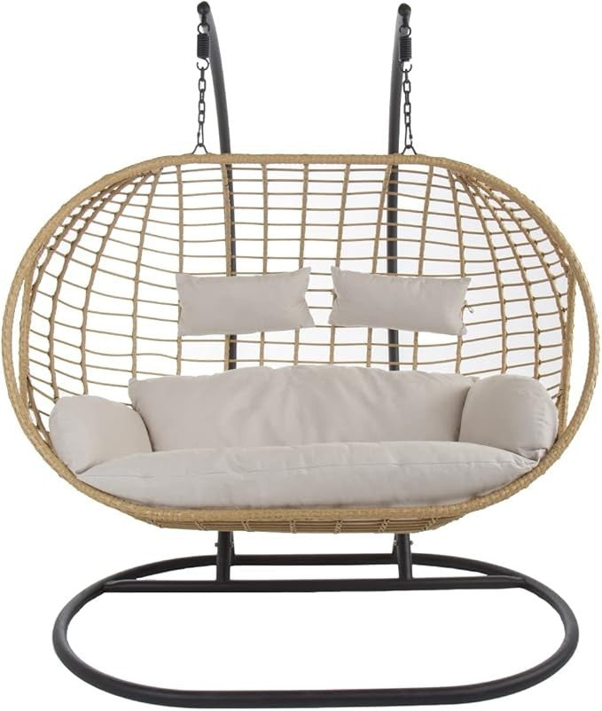 Luxury Double Egg Swing Chair Outdoor Indoor Rattan Seat w/ Cushions 240kg
