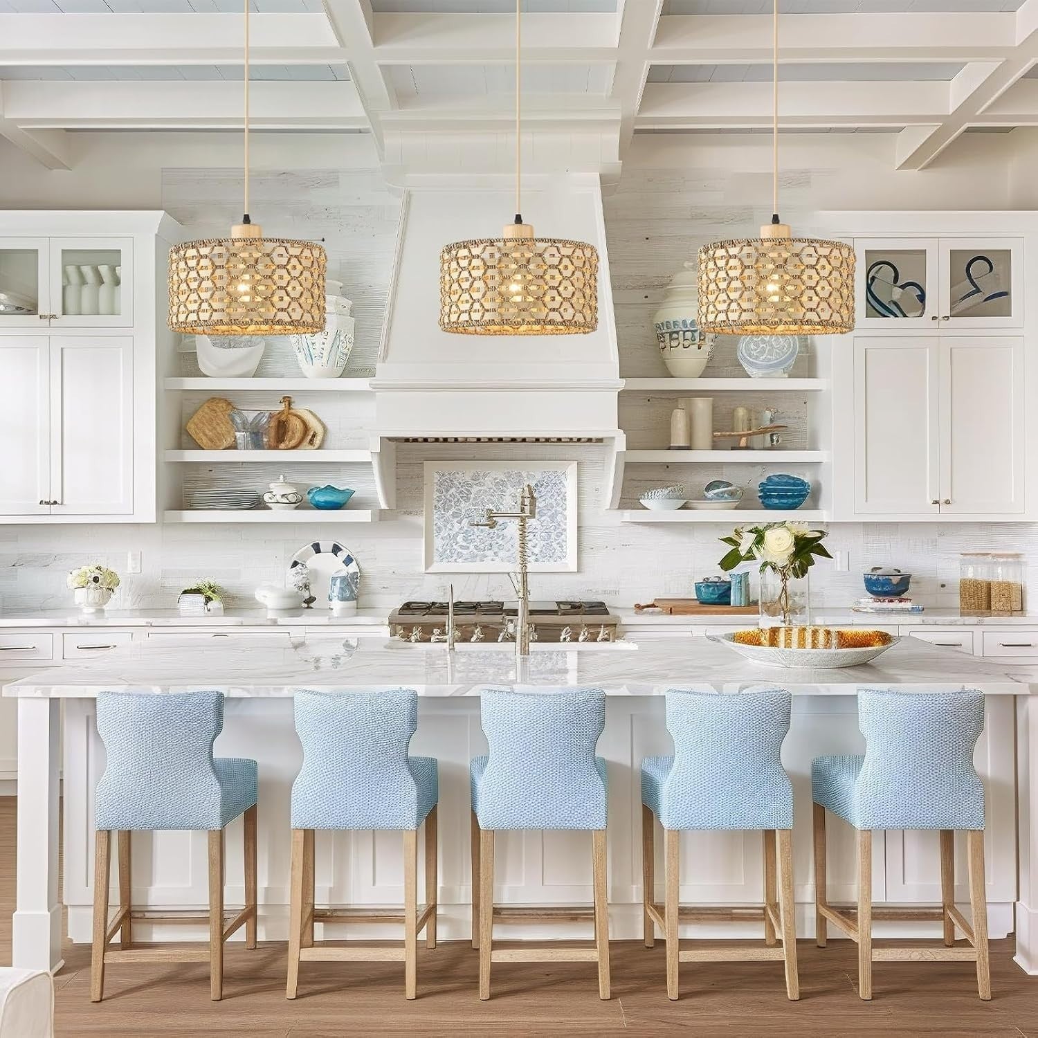 Rattan Pendant Light Shade 30cm Boho Woven Ceiling Lamp E27
