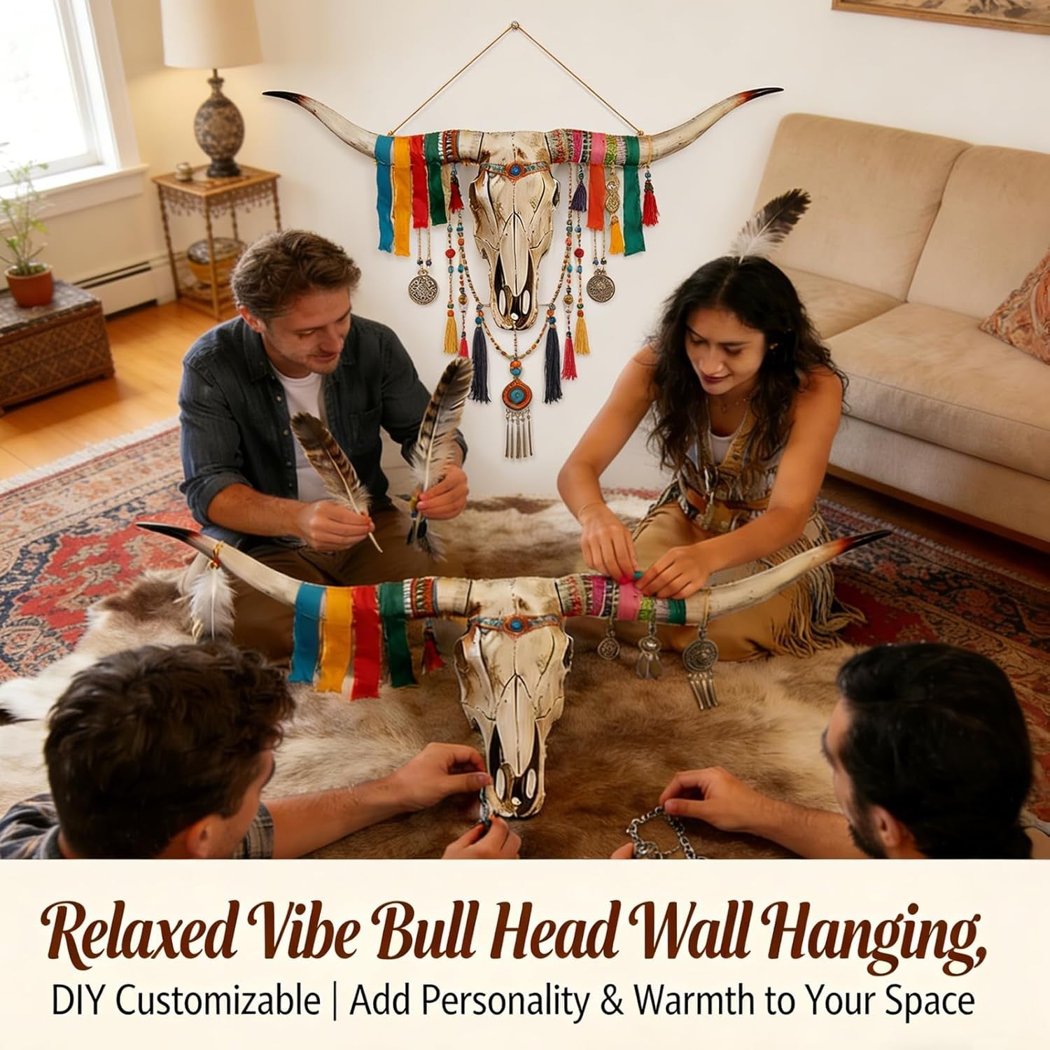 Long Horn Bull Skull Wall Decor Resin Farmhouse Sculpture 75cm